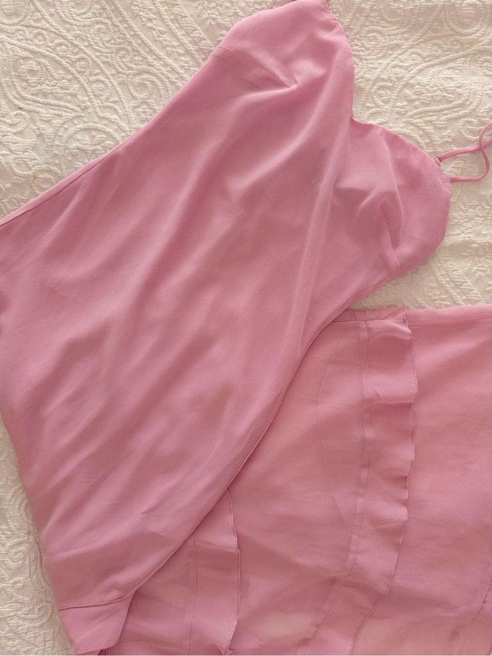 Pink Ruffle Maxi Skirt with High Slit - Picture 2 of 4